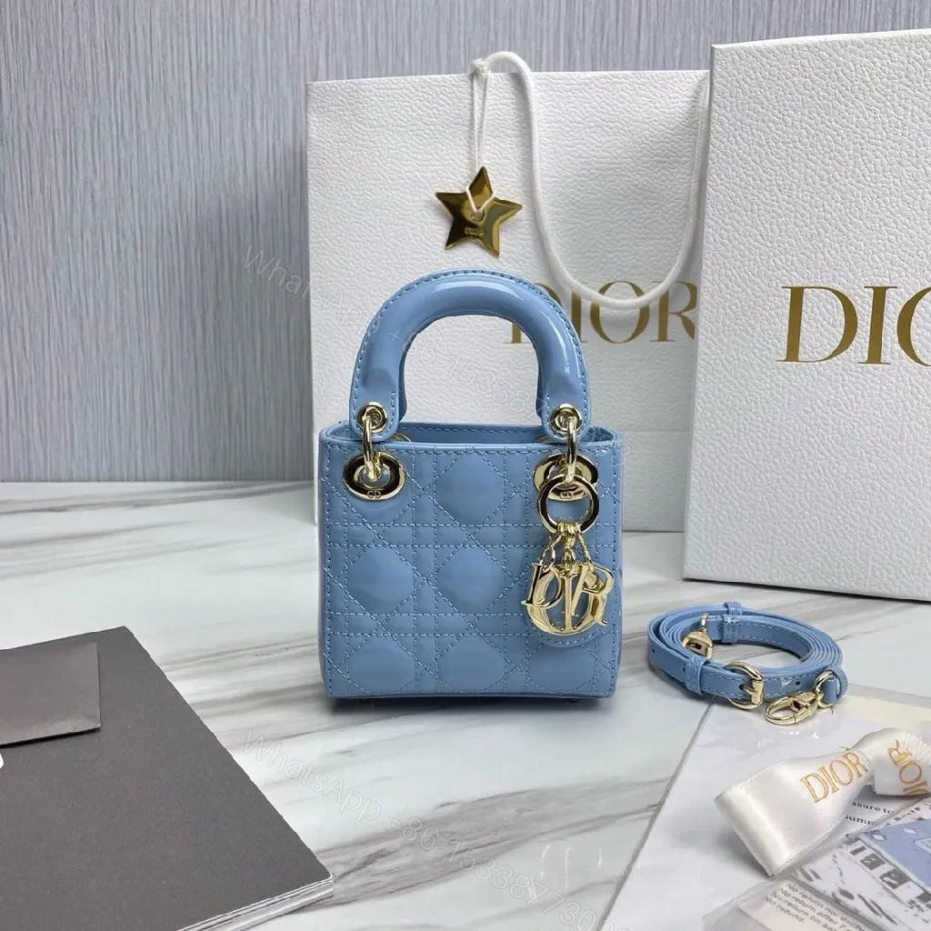 Blue Quilted Mini Bag - Calf Leather, Crossbody/Top Handle, Magnetic Closure — view 1