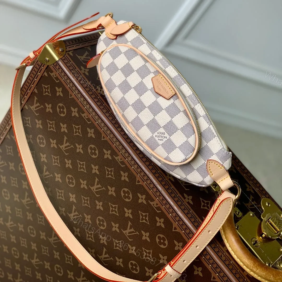 LV KEEPIT BUMBAG 29 IN WHITE GREY CHECKERBOARD PATTERN DAMIER AZUR COATED CANVAS — view 1
