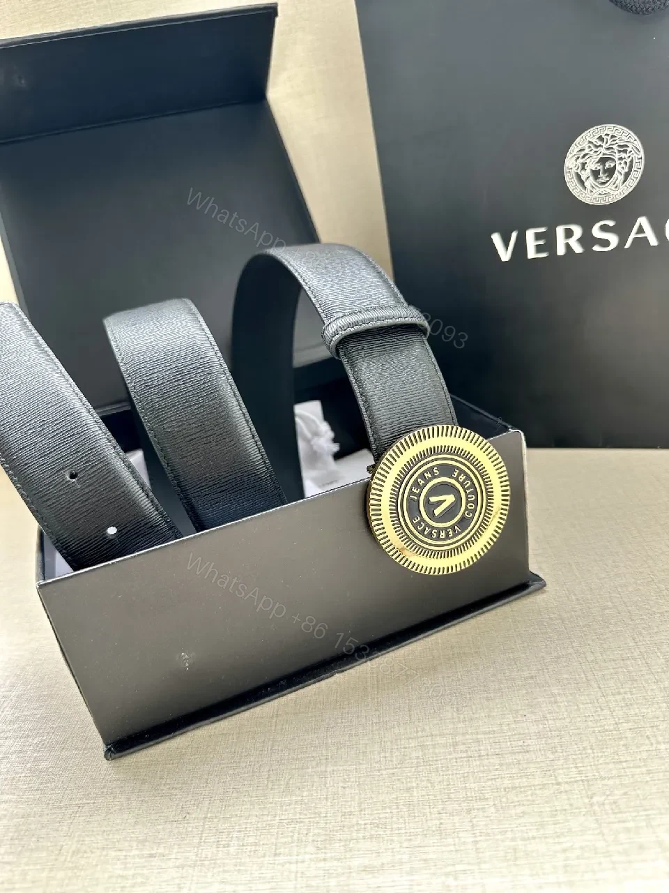 View 4 of Navy Velvet Belt with Circular Medallion Buckle - Luxury Style Belt
