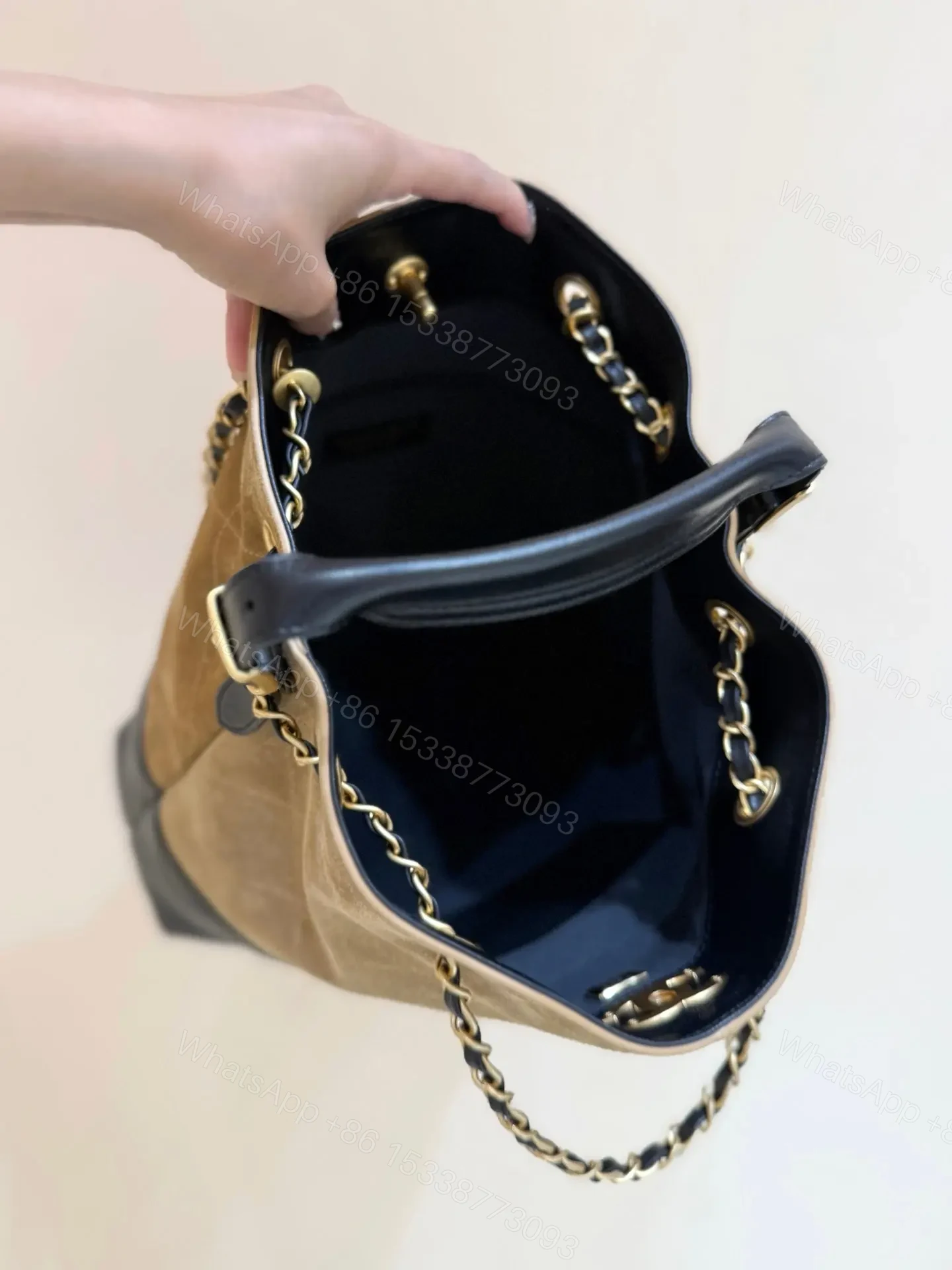 View 4 of Chanel Suede Calfskin Shiny Lambskin Quilted Shopping Bag