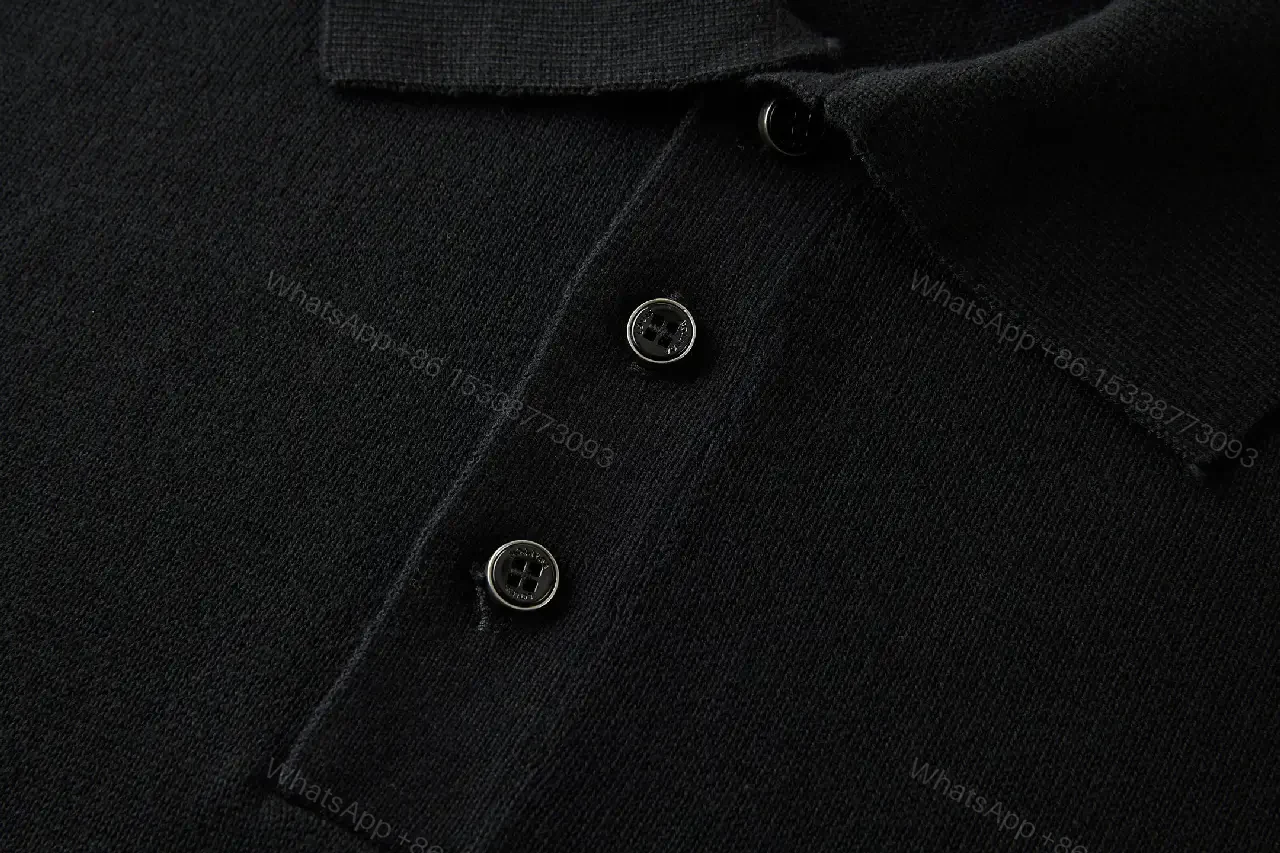 View 11 of Polished Polo Tee: Black Knit with Gold Crest Polo Shirt