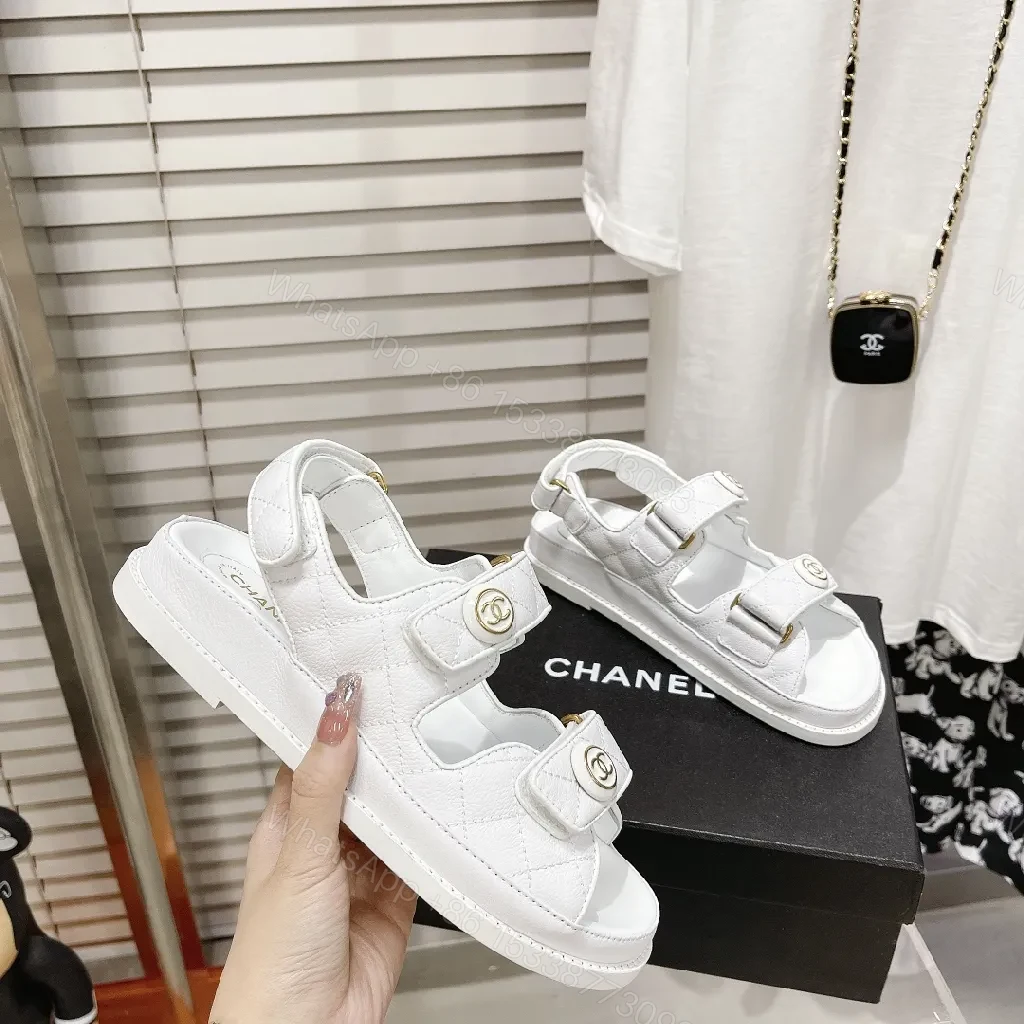 View 8 of White Quilted Sandals with Gold Hardware, Comfortable Luxury