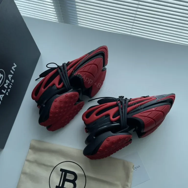 View 8 of Bold Balmain-Influenced High-Tops: Black & Red Luxury Sneakers