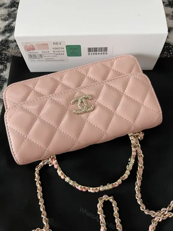 View 5 of Chic Pink Quilted Crossbody with Gold Chain - Luxury Everyday Style