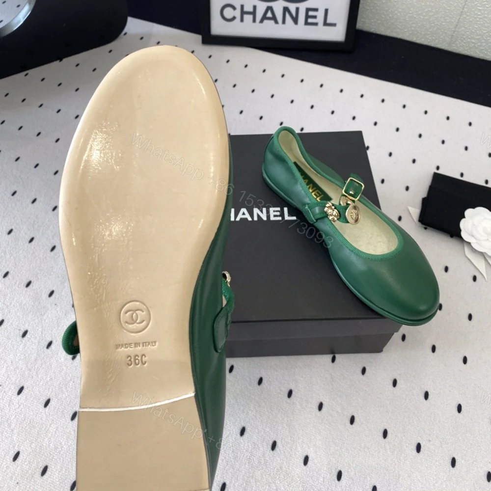 View 9 of 高仿Chanel*G45778B圓頭塔扣芭蕾舞鞋綠色免檢版