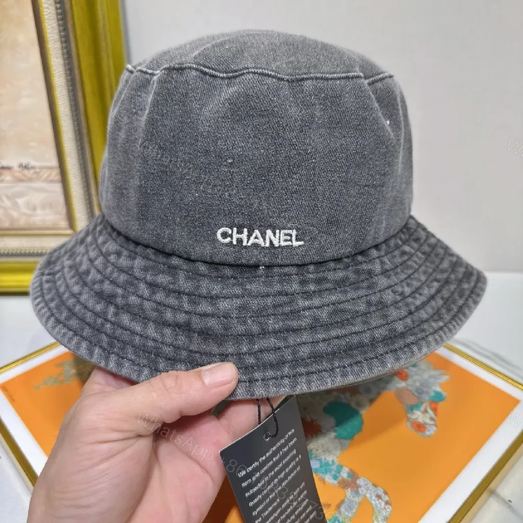 View 3 of Dark Denim Bucket Hat with Interlocking Logo, Lux Style