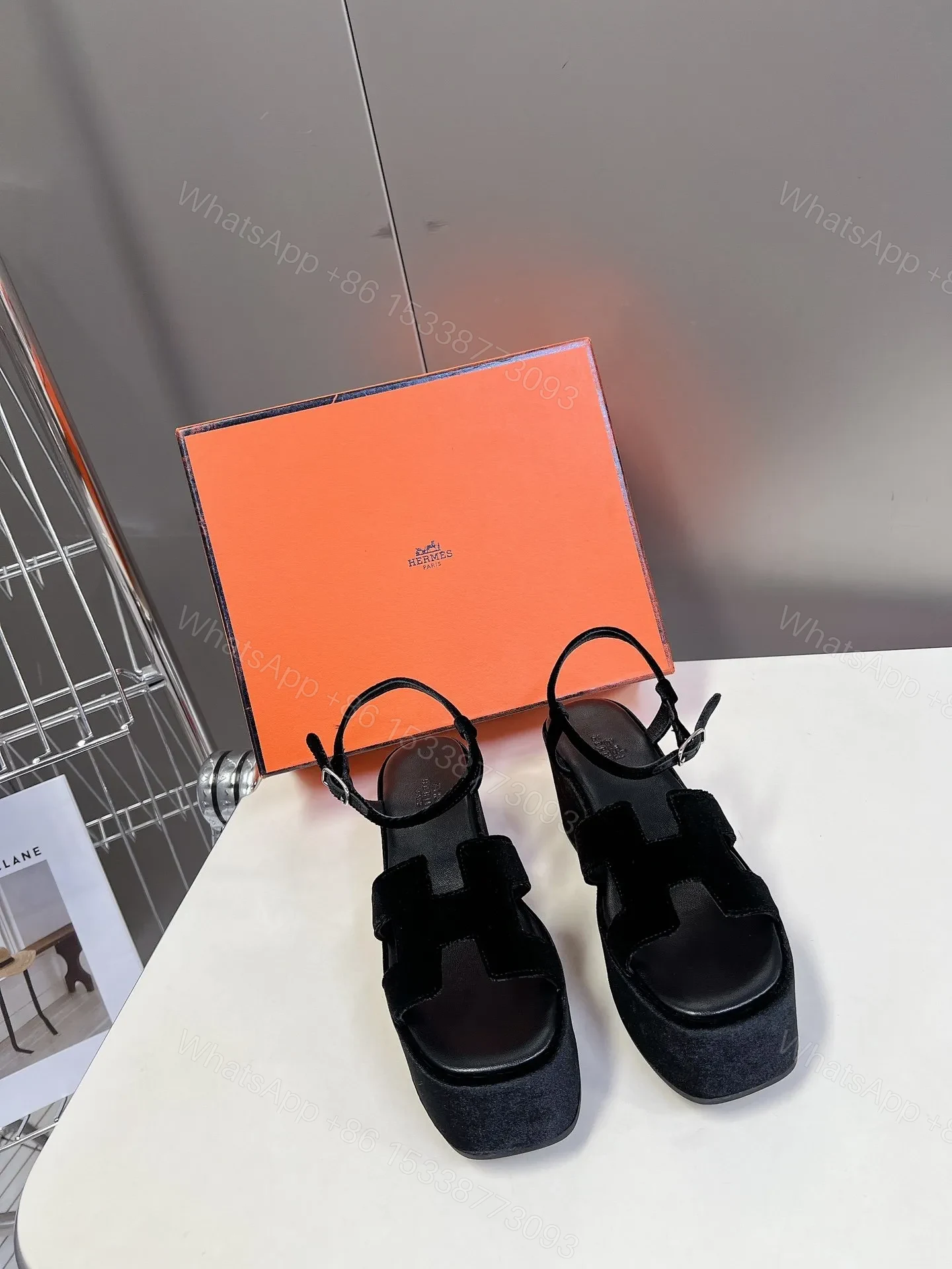 Hermes Women Black Suede Leather Sandals — view 1