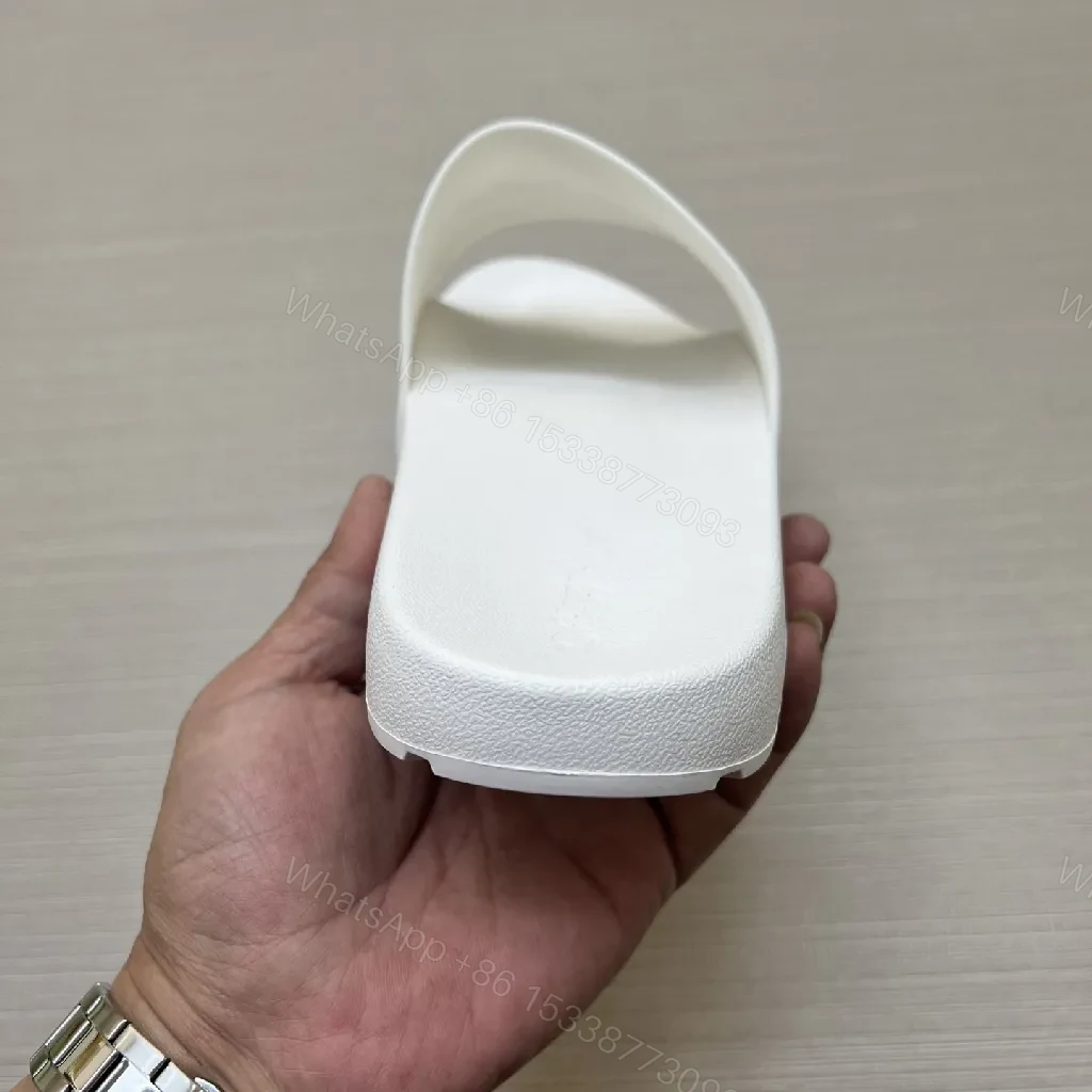 View 9 of White Slide Sandals: Gold-Embroidered Logo, Luxe Minimalist Comfort