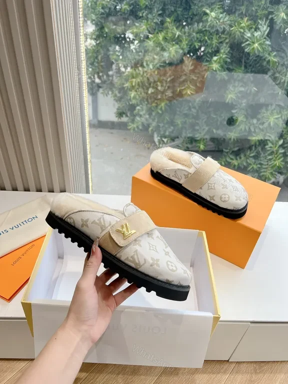 View 8 of Relaxed-Luxe LV Monogram Slip-Ons with Fur Lining