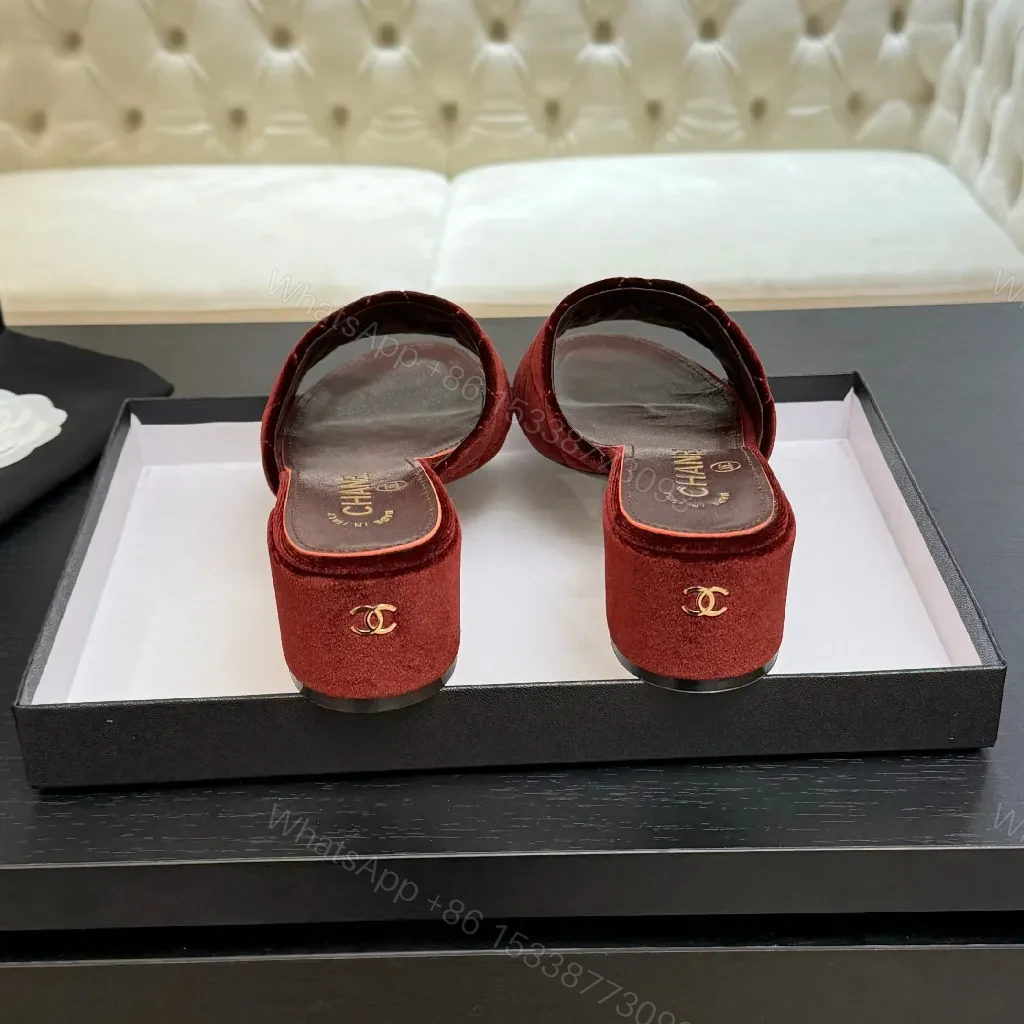 View 2 of Velvet Burgundy Mules: Luxe Quilted Open-Toe Comfort