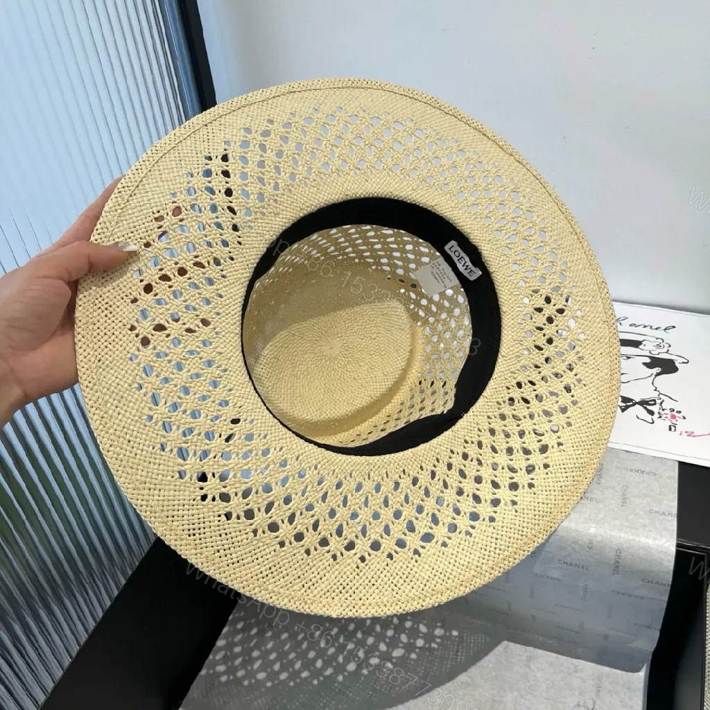 View 2 of Lux Straw Hat with LOEWE Band, Breathable Open-Weave Style