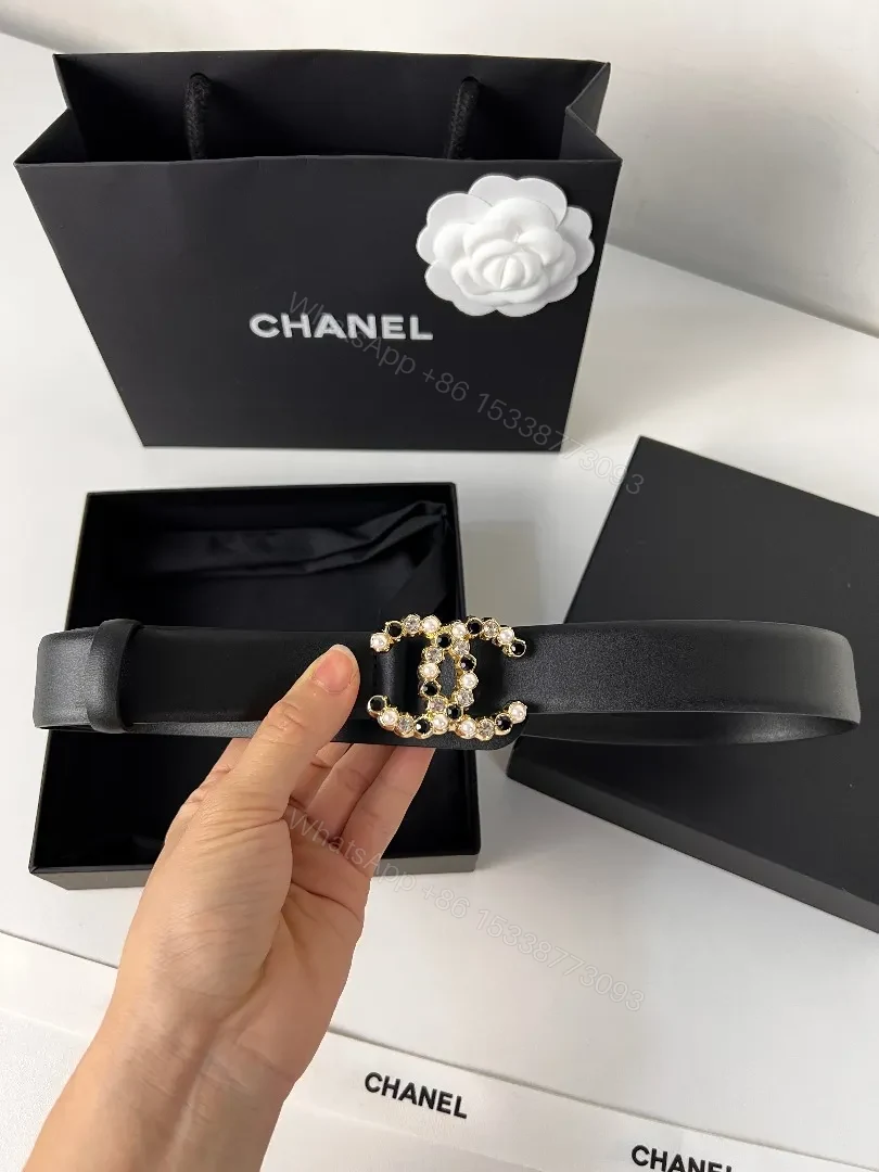 Black Leather Belt with Crystal Buckle - Luxe, Versatile Accessory — view 1