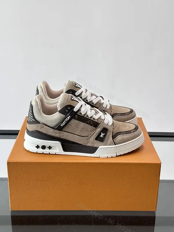 Beige Suede Fabric Style Trainer Louis Vuitton Inspired Sneakers — view 1