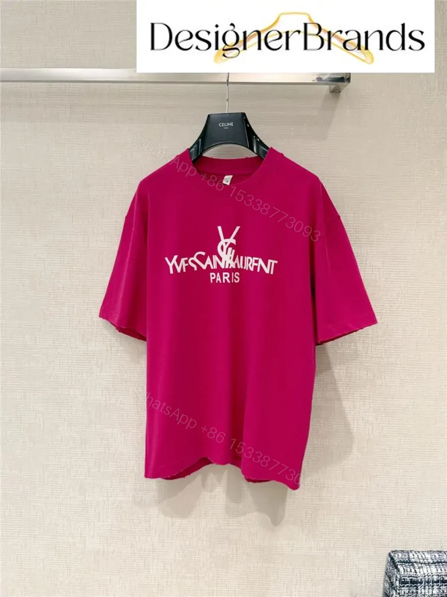 Bold Fuchsia Logo Tee: Oversized Cotton-Creast Crest Top — view 1