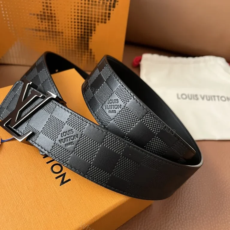 View 8 of Bold Checker LV Belt: Luxe Textured Leather, Signature Buckle