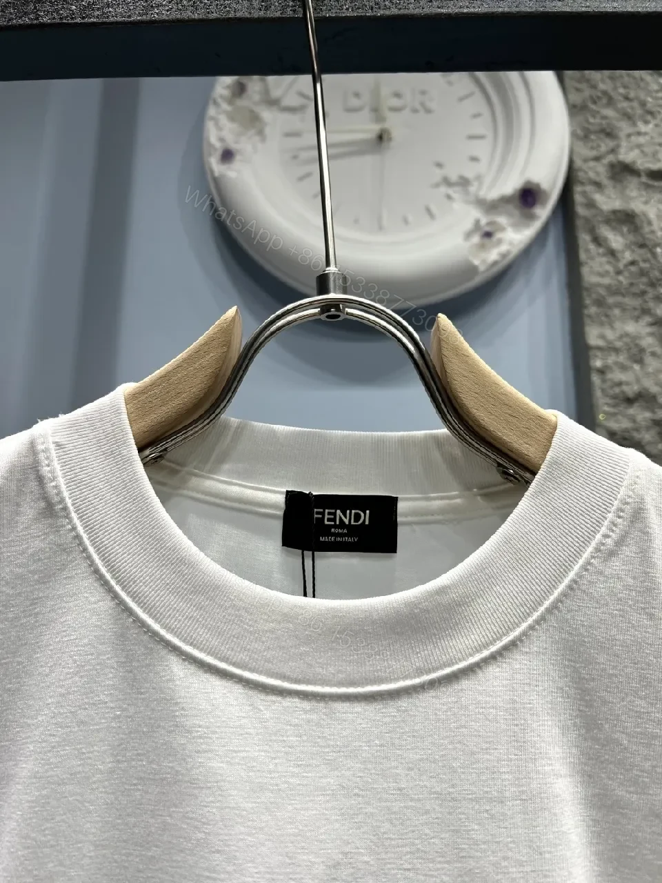 View 5 of White Cotton Logo Tee - Minimalist Luxury, Relaxed Fit, Front Fendi-Inspired Emblem