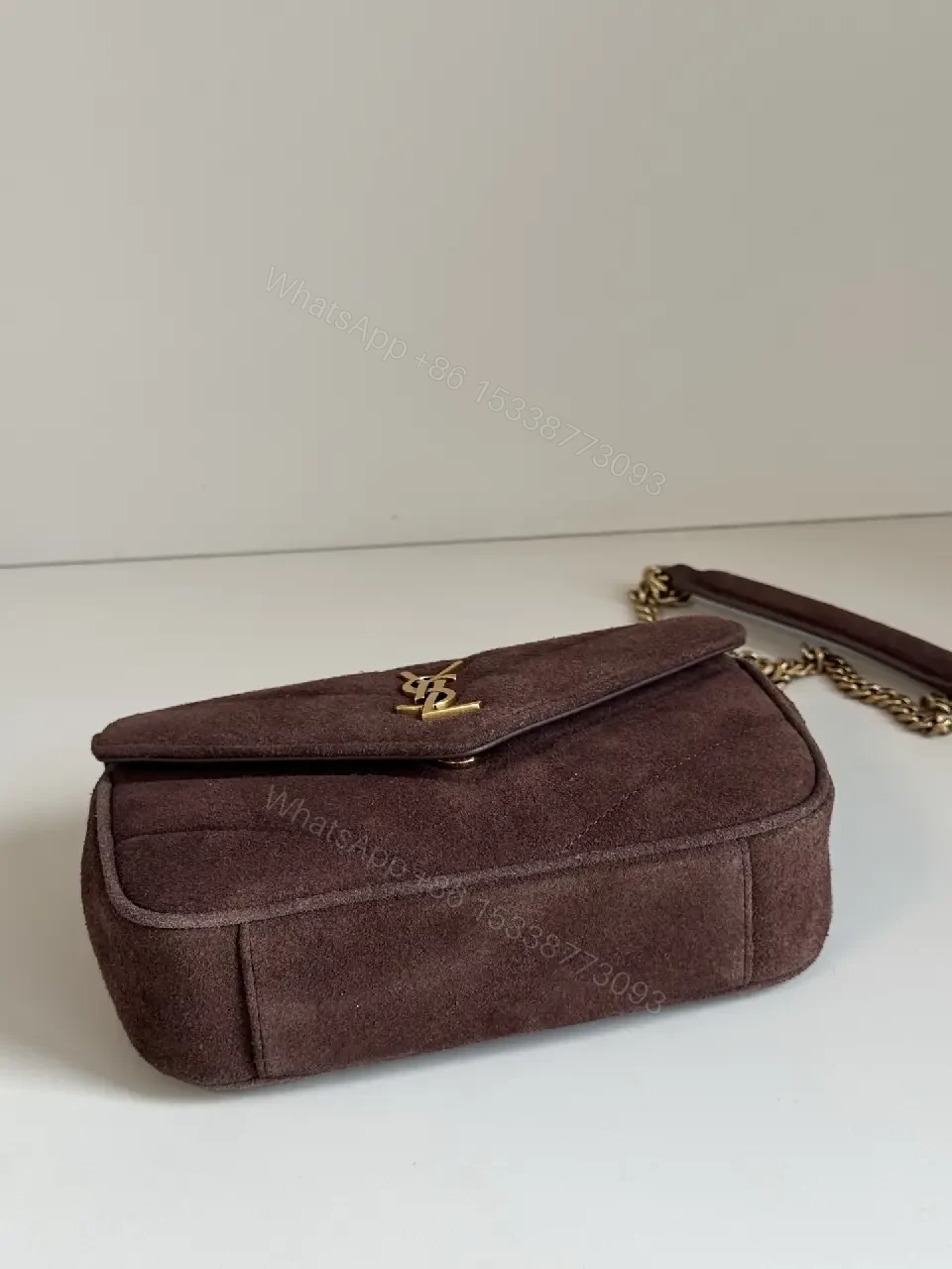 View 2 of Velvet Block Shoulder Bag with Gold Logo Detail