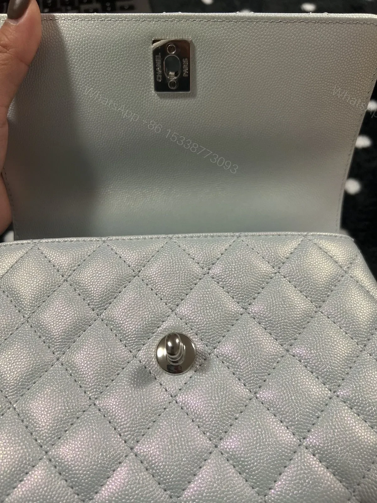 View 2 of Chanel Coco Handbag Leather Light Grey Woman’s 23cm