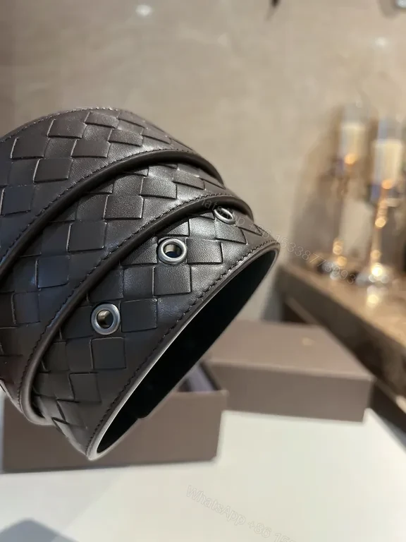 View 6 of Charcoal Leather Belt + Woven Texture + Matte Buckle + Versatile Luxury Belt