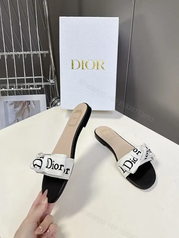 White Fabric Slide Dior Logo Sandals — view 1