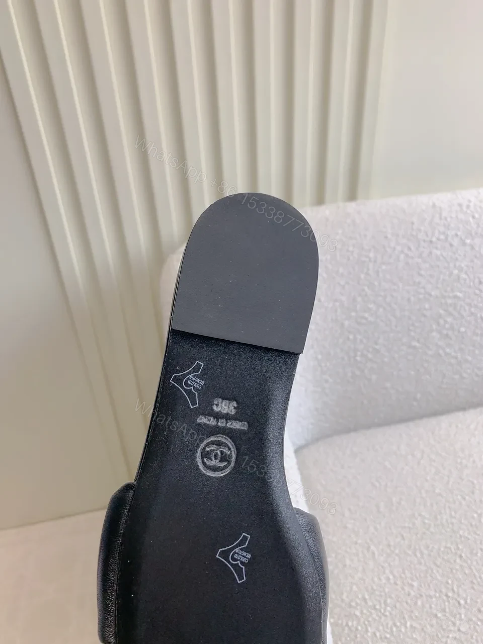 View 6 of Black Faux Leather Slide Sandals - Luxe Minimalist Comfort