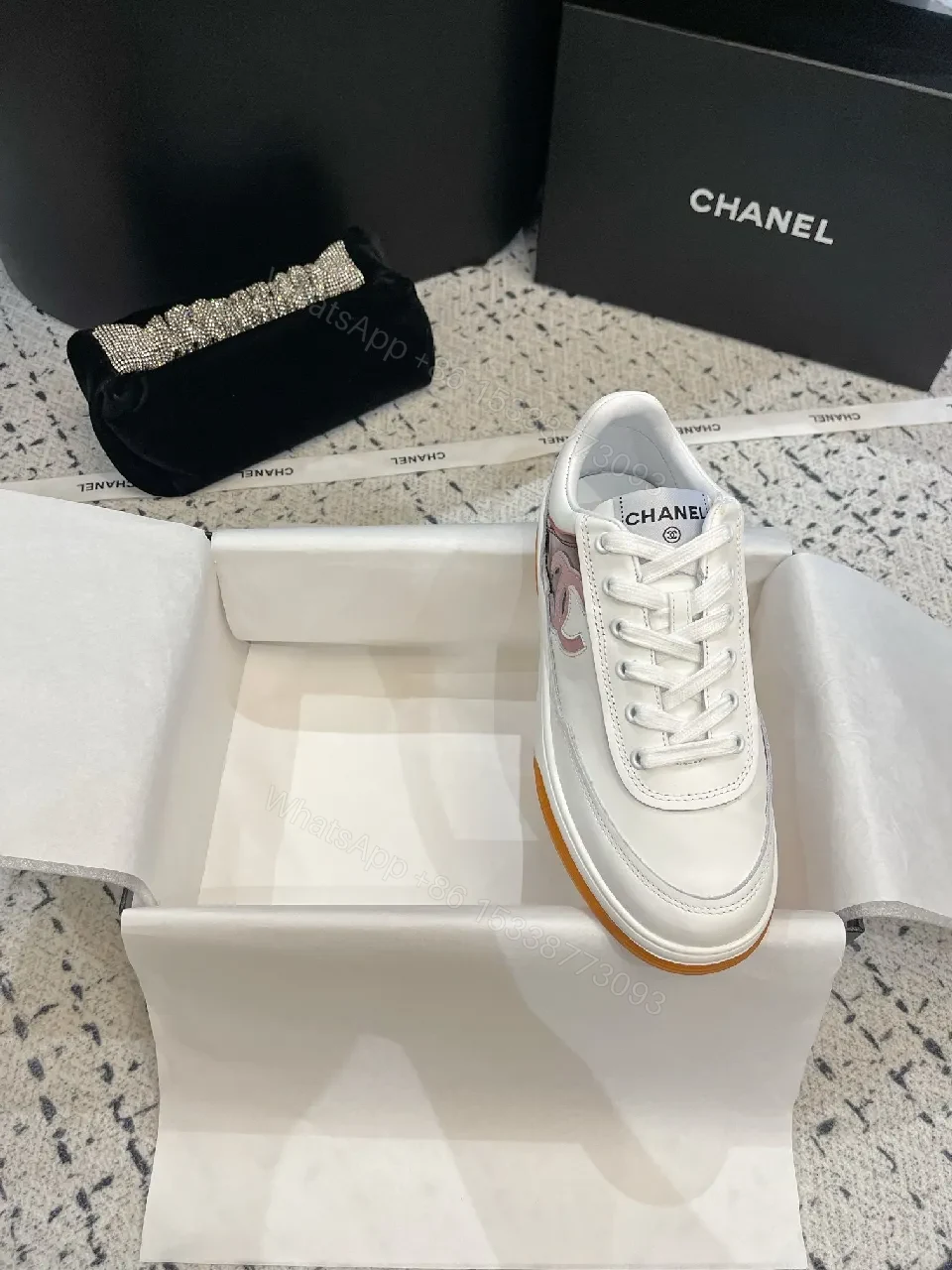 View 2 of White Leather Sneakers Luxury Logo Edge, Premium Casual Sneaker