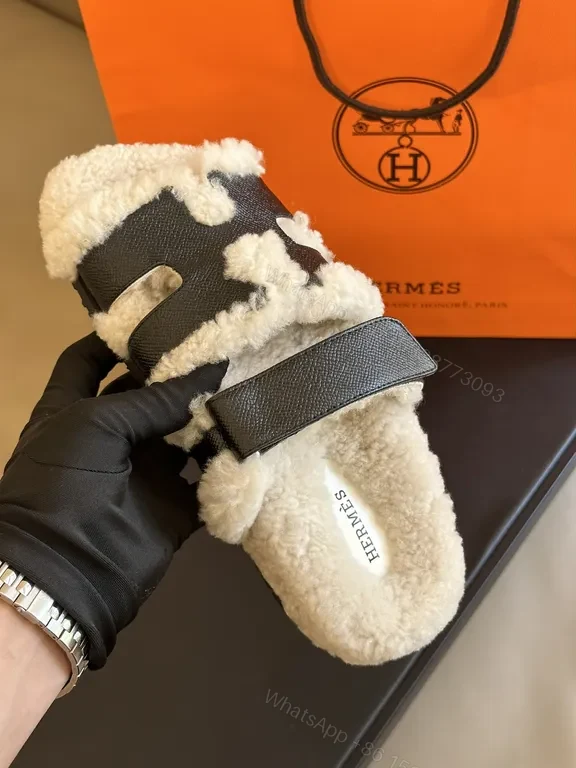 View 4 of Charcoal Leather Shearling Slides - Luxe Everyday Comfort