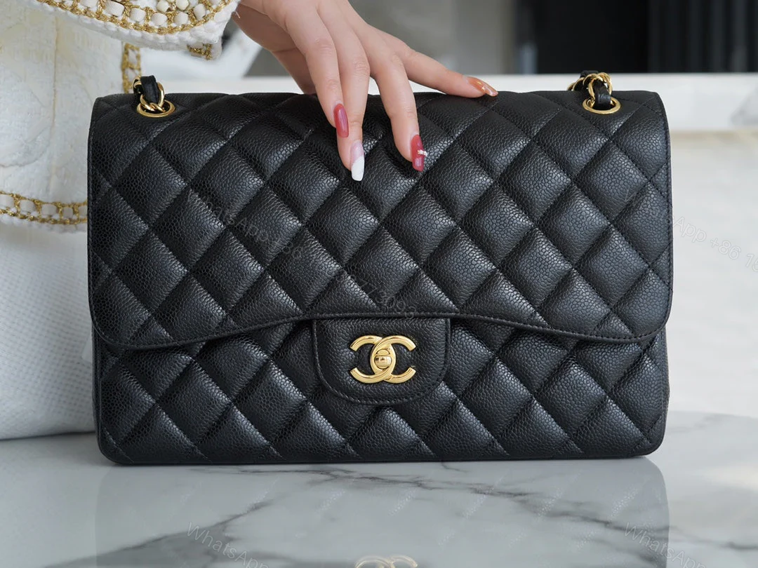 View 7 of CHANEL FLAP BAG JUMBO 30CM GOLD HARDWARE BLACK CAVIAR