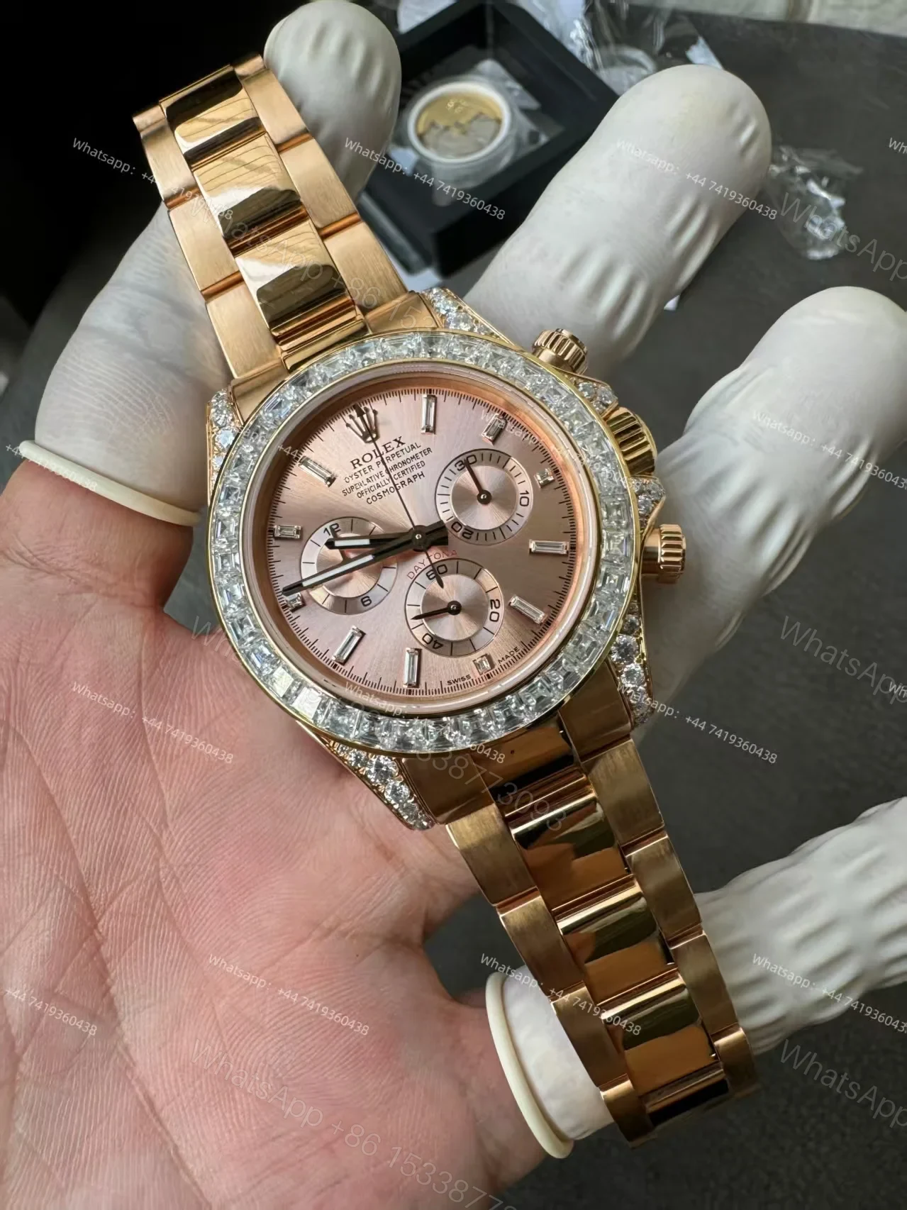 View 22 of Rolex Super Clone Daytona 126595TBR 1:1 Replica Watch – 18K Rose Gold Diamond Beze 4131 movement