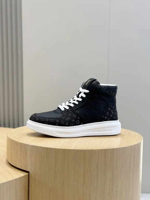 View 6 of Black Textured LV-Inspired High-Top Sneaker with Cushioned Comfort