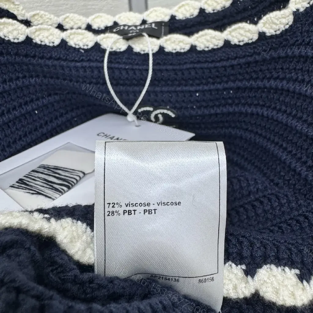 View 7 of Navy Knit Tank with Ivory Trim – Textured Luxury Top