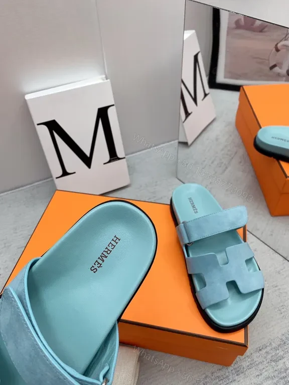 View 9 of Powder-Blue Suede Sandals + H-Cut Straps + Luxury Comfort Sandals