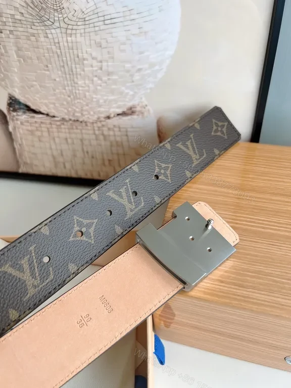View 7 of Louis Vuittonâ€“Inspired Monogram Belt with Gold Buckle