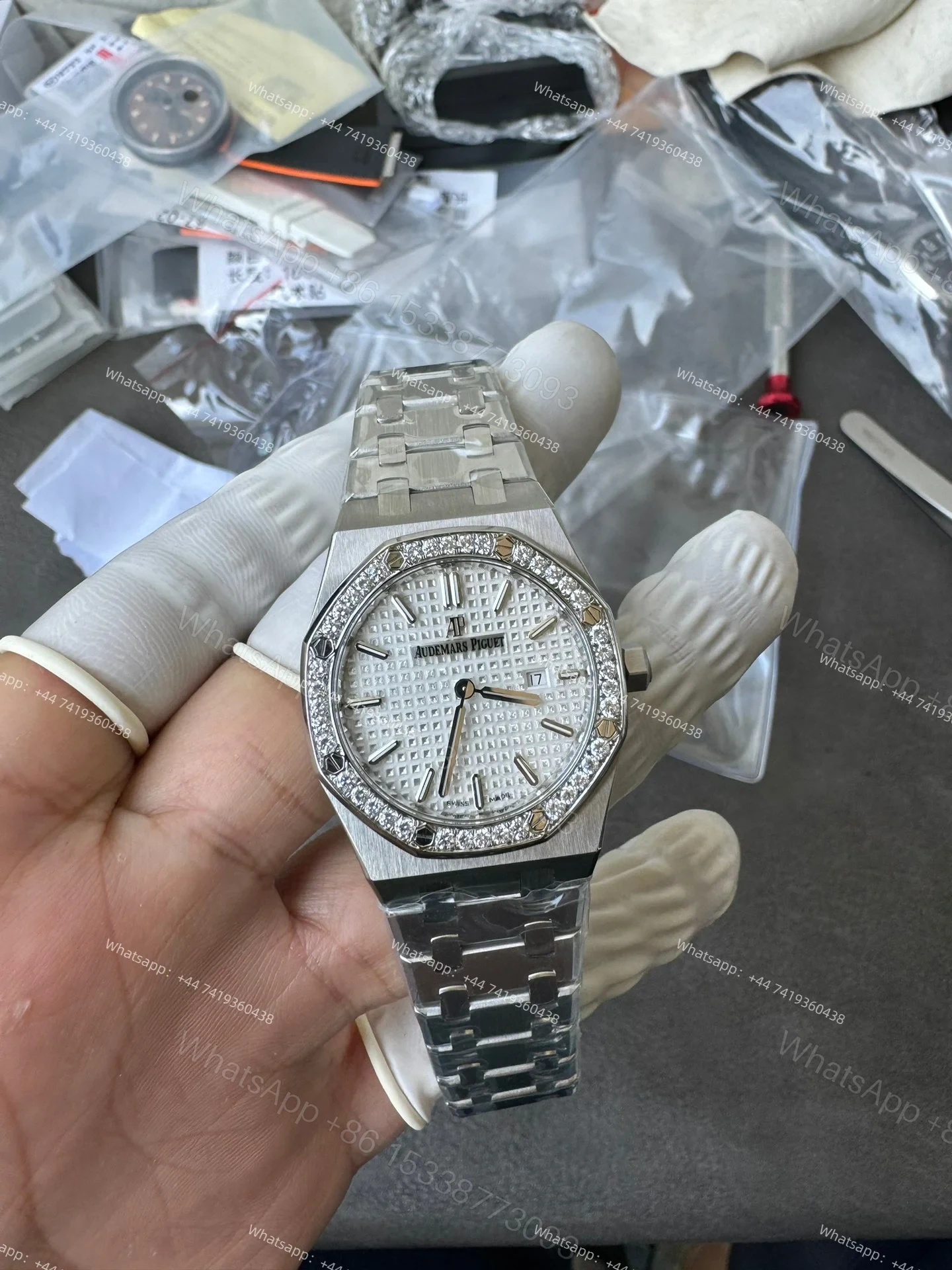 View 2 of Audemars Piguet Super Clone Royal Oak 67651ST Diamond-Set Bezel White Dial 33MM