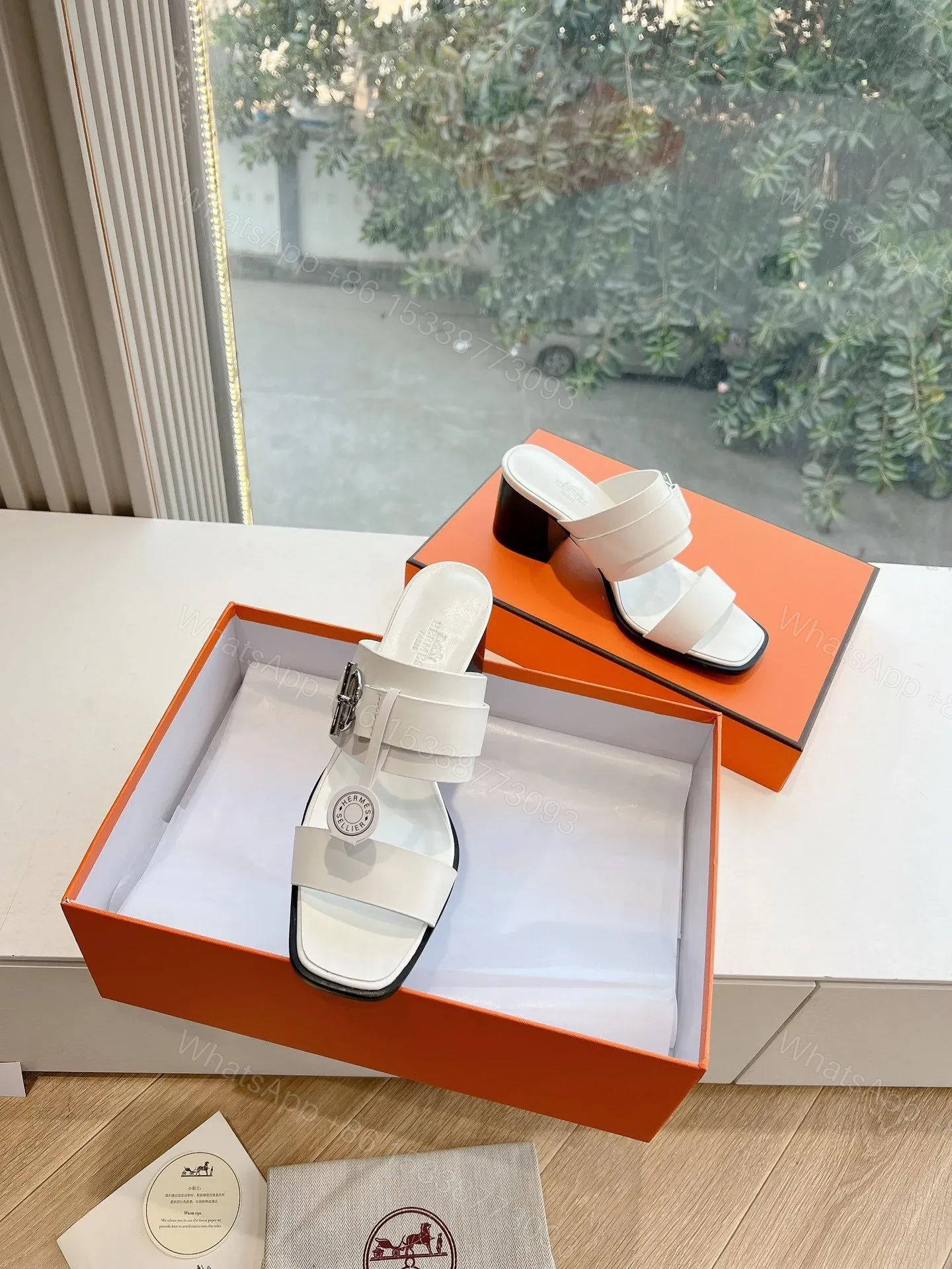 View 4 of Hermes Women White Leather Buckle Sandals
