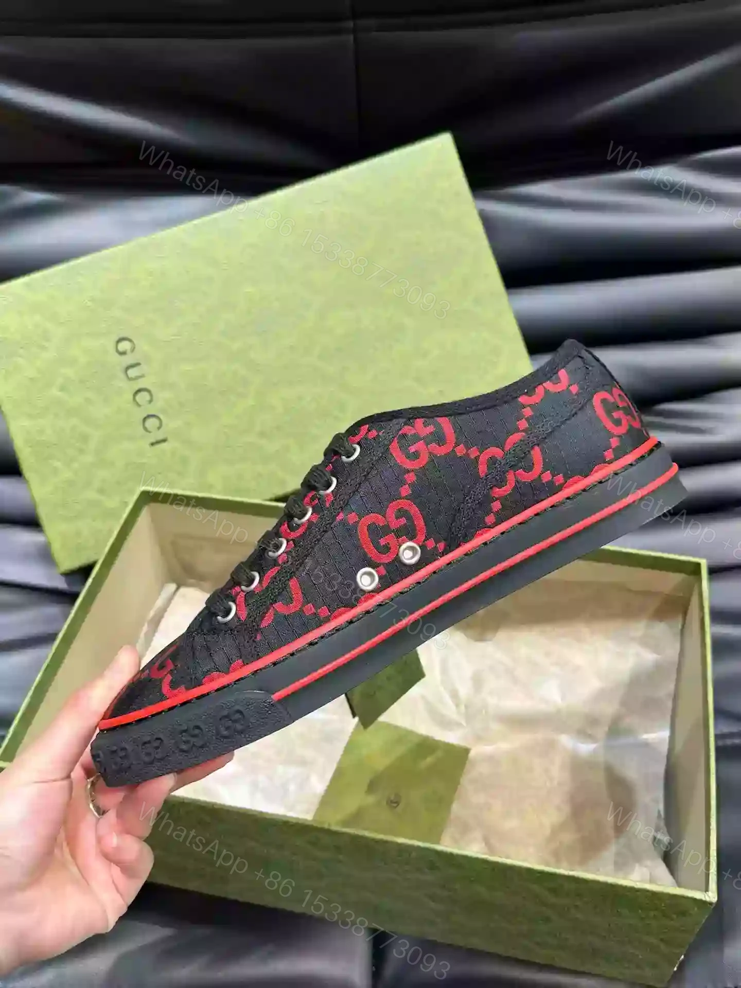 View 6 of GUCCI TENNIS 1977 SHOES SNEAKERS IN BLACK/RED – GC282