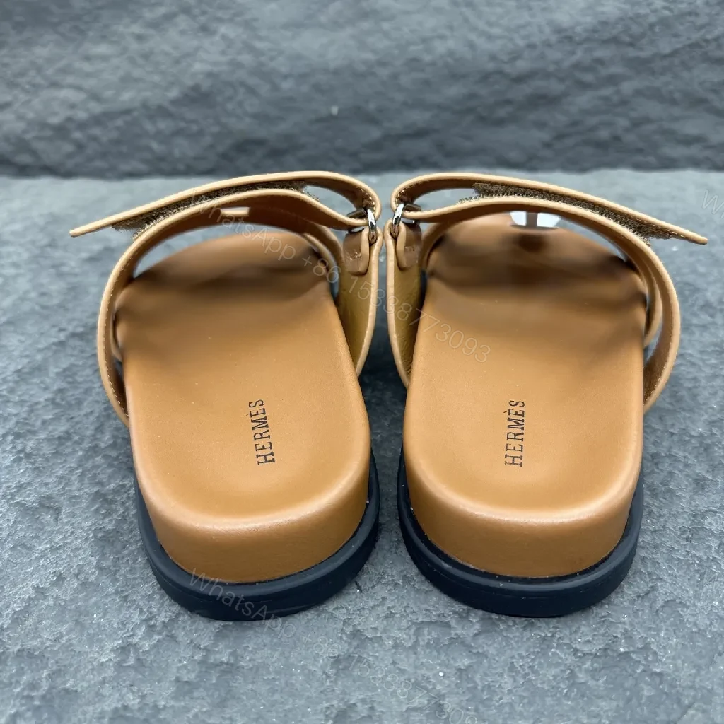 View 4 of Camel Leather Cutout Sandals | Textured Comfort Footbed