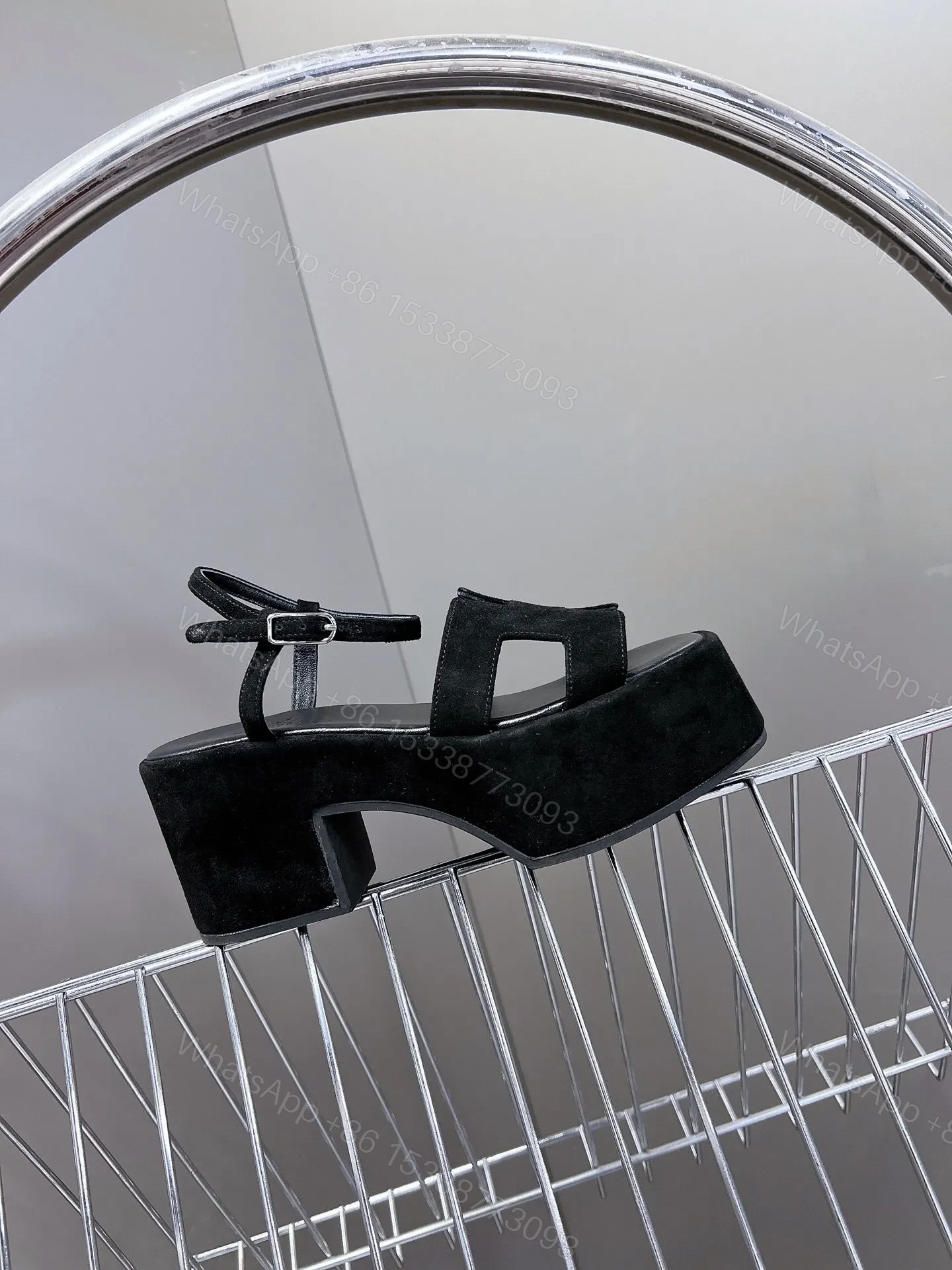 View 6 of Hermes Women Black Suede Slingback Sandals