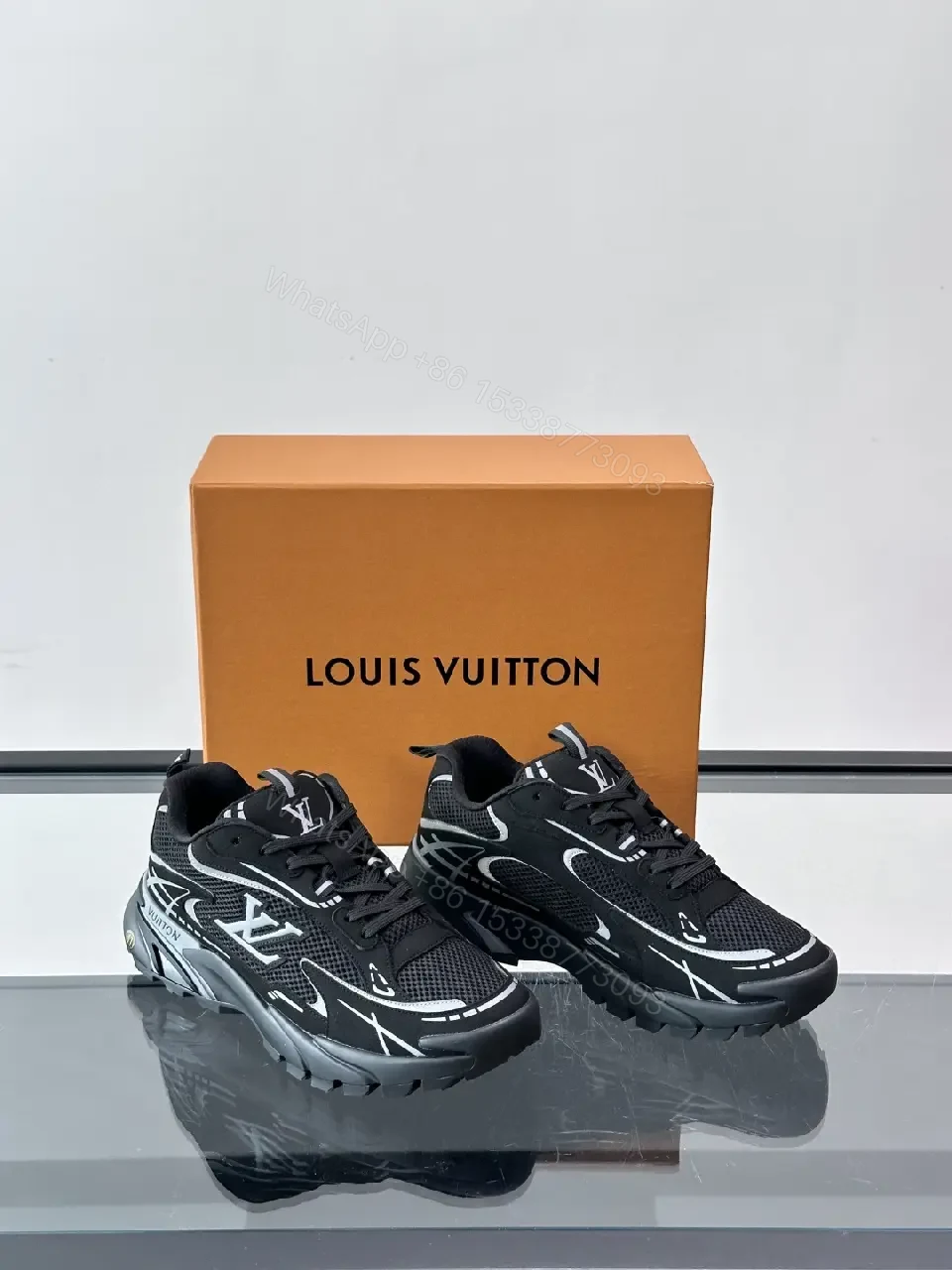 View 6 of Black Mesh Louis Vuitton Style Chunky Sneakers