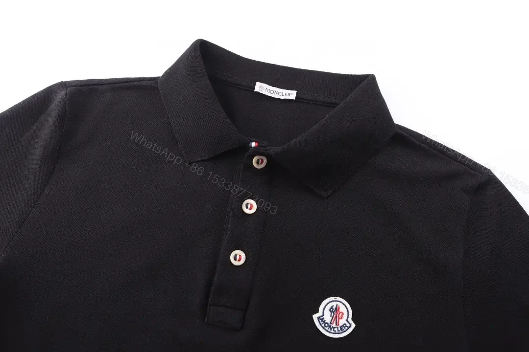 View 9 of Classic Black Polo with Subtle Crest, Premium Cotton-Blend, Menswear