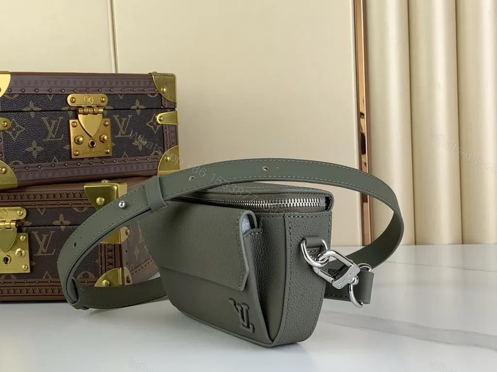 View 2 of Quiet Luxe Compact Crossbody: Pebbled Leather, LV Logo, Gold Hardware