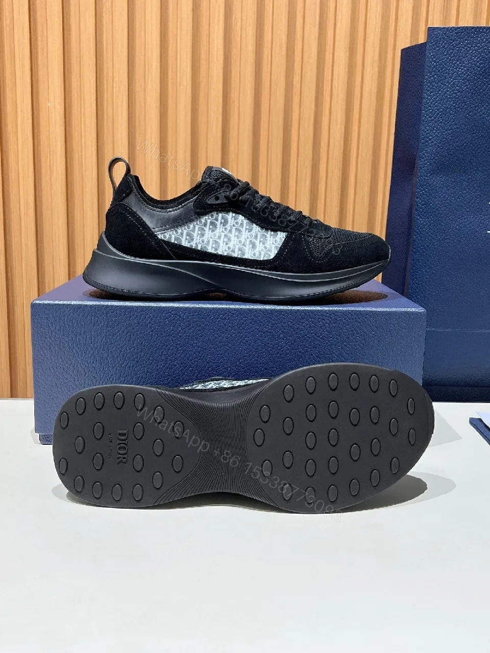 View 7 of Black Mesh Suede Runner with Monogram Accent Sneaker