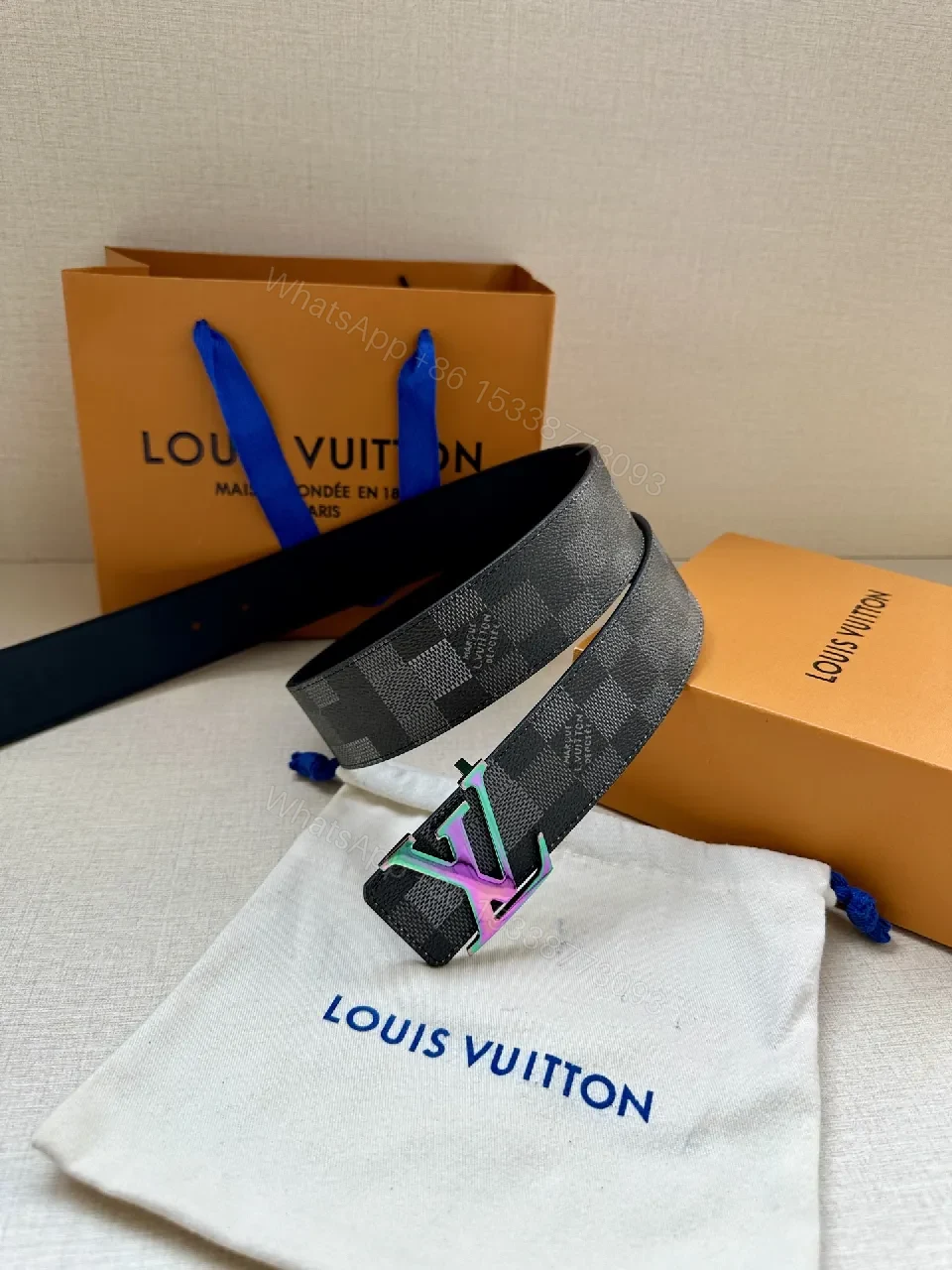 View 6 of Iridescent Damier-Inspired Belt: Modern Luxury Accessory