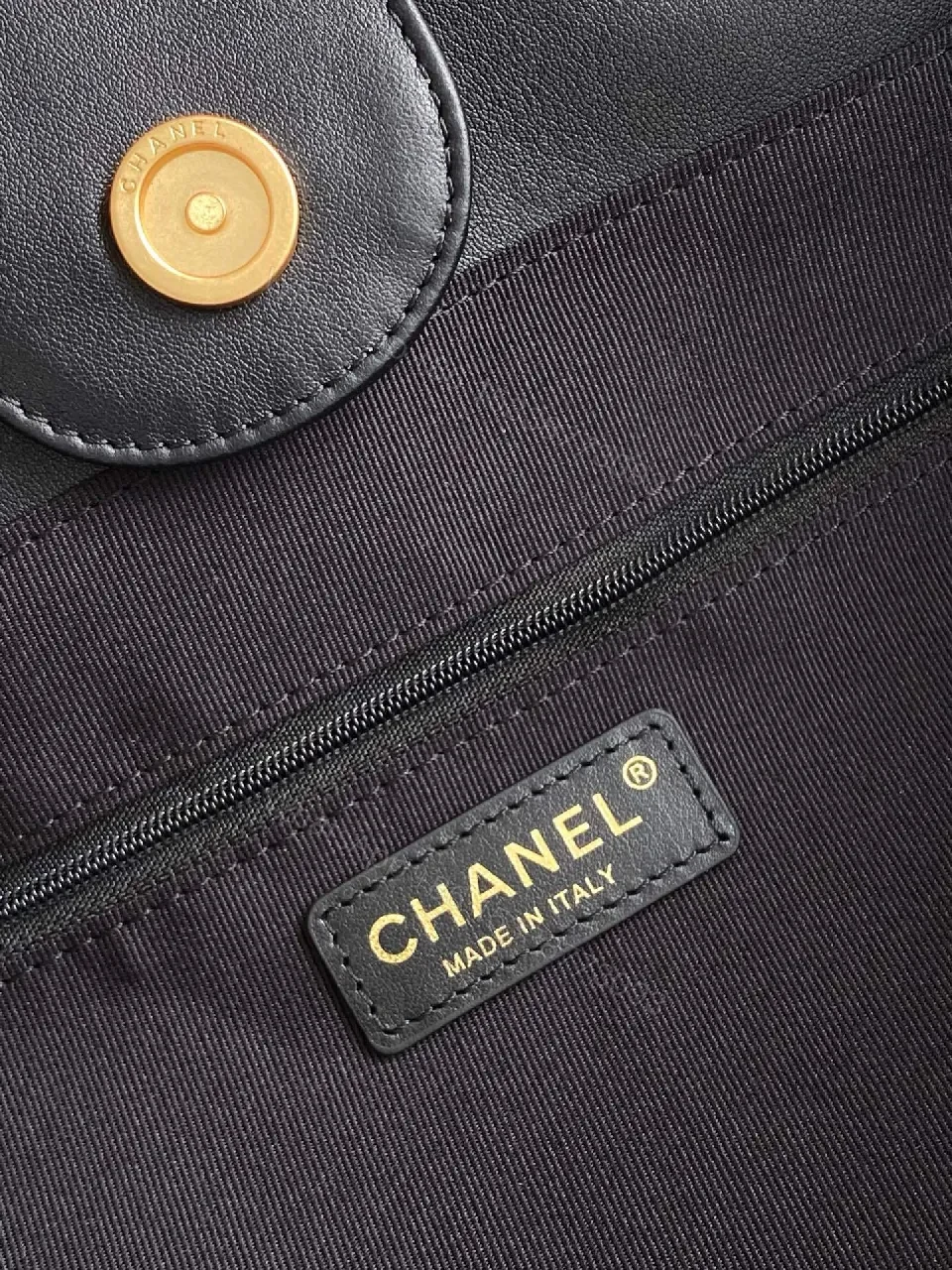 View 7 of Black Canvas Tote, Gold-Threaded Chain, Luxe Texture Bag