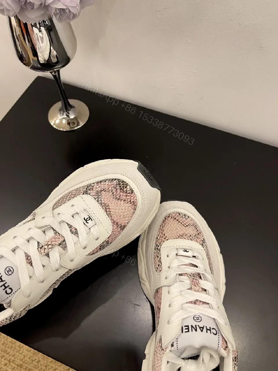 View 6 of Snake-Print Sneakers: White Leather, Pink Accent, Modern Luxe, Comfort