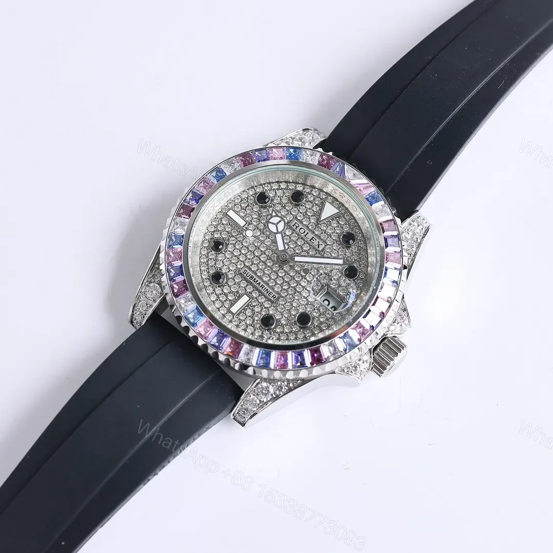 View 9 of Best Rolex Submariner rainbow replica 40MM Pavé Dial Black Rubber Strap Edition RG-SUB-RAINBOW-PAVE-RUBBER-40