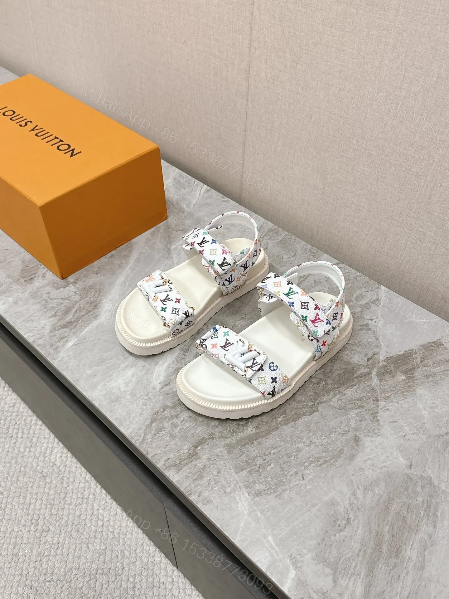 LV Women White Patterned Fabric Sandals — view 1