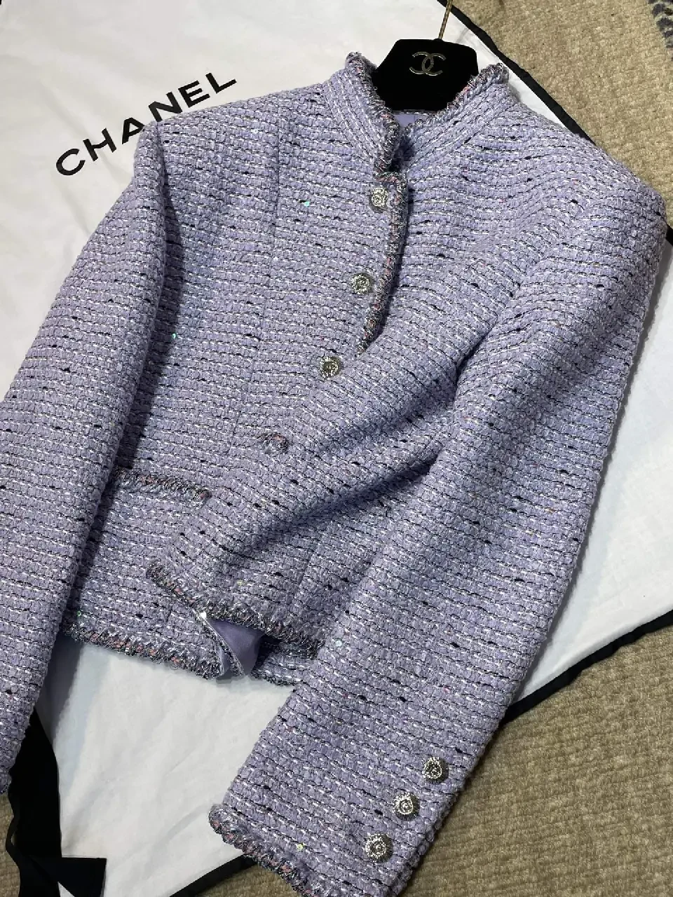 View 7 of Lilac Bouclé Tweed Jacket: Structured Modern Luxury, Ultra Textured
