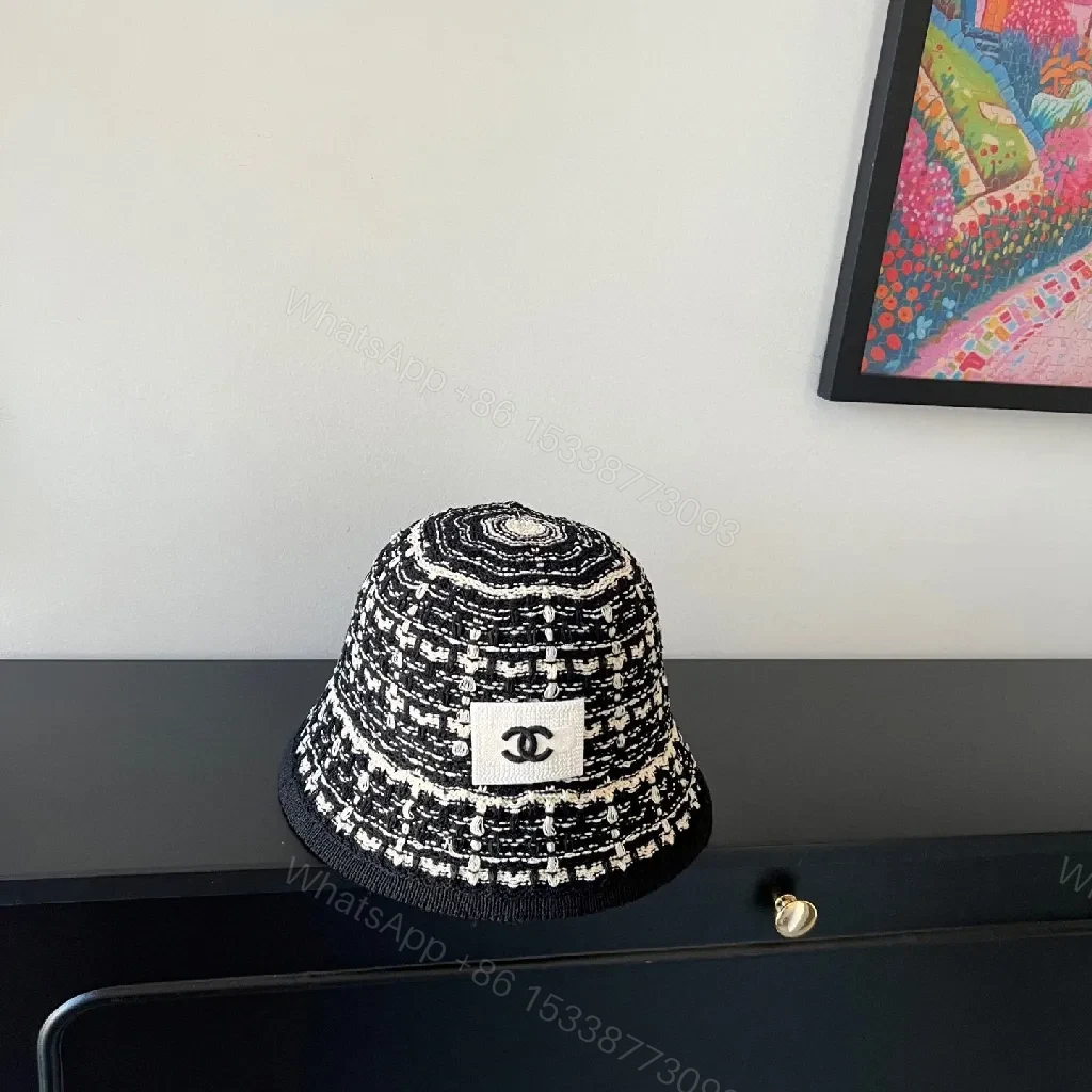 View 5 of Textured Black Bucket Hat | Tweed-Style Knit, Logo Patch, Classic