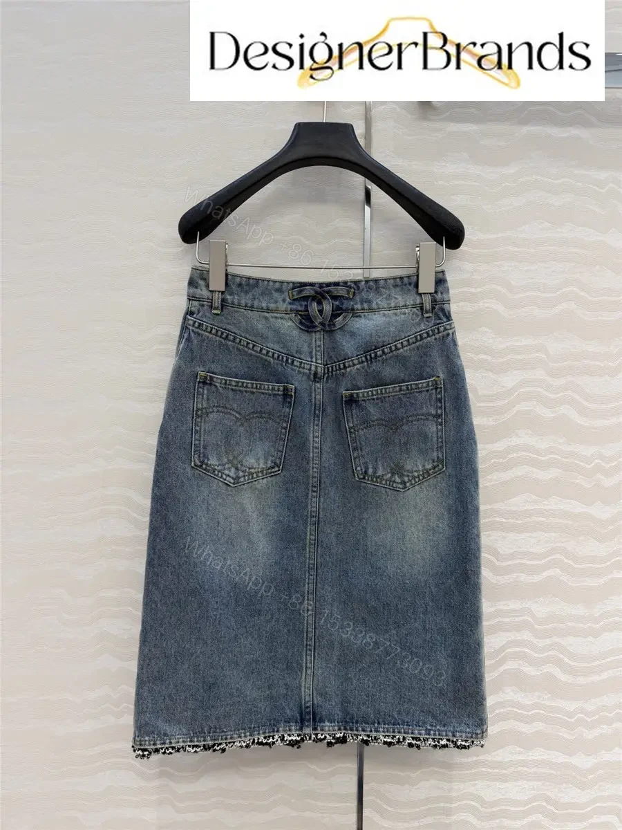 View 8 of Chanel Washed Blue Straight-Cut Denim Skirt